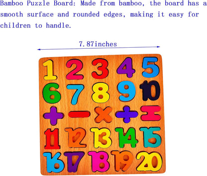3PCS Wooden Alphabet, Number & Shape Puzzles for Toddlers – Educational Learning Toy (Choose from 3 Combinations) (Alphabet, Number & Shape)