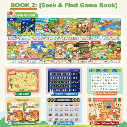 JoyCat Seek & Find Game Books - Preschool Learning Activity for Toddlers & Kids Ages 3-5, Travel Activities Toys for Road Trip Car Airplane, Busy Book, Birthday Gifts for Girls and Boys Ages 4-8