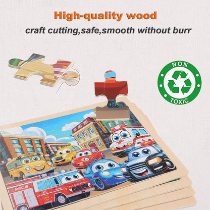 4 Sets of Wooden Puzzles, Each Set has 24 Pieces, Including Castle Unicorn Princess, for Toddlers 3-5, Puzzles for Kids Ages 4-6, Preschool Educational Brain Teaser Toys for Girls 3 4 5 6 Years Old.