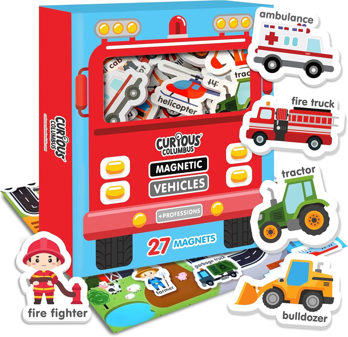 Curious Columbus Vehicles Fridge Magnets for Toddlers 1-3 Year Olds| Large Foam Refrigerator Magnets for Kids Baby and 3-5 Years Old | Magnetic ABC Learning | Educational Toys Babies to Preschool