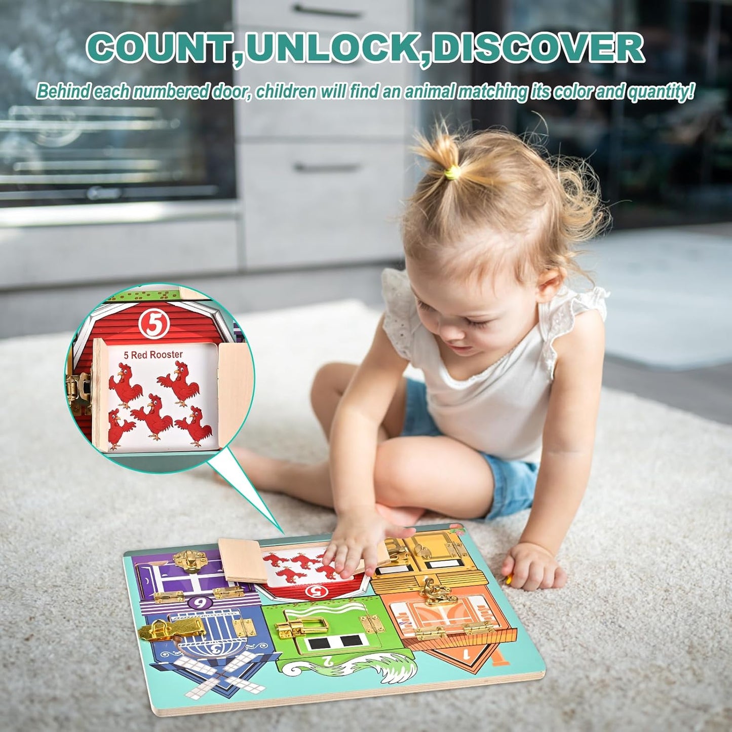 Wooden Activity Board, Wooden Latches Busy Board, Montessori Busy Board, Fine Motor Skills, Educational Preschool Learning Toy for Toddlers 3+