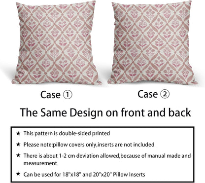 Blue Green Floral Block Print Pillow Covers 12X20 Set of 2, Flower Pattern Spring Summer Print Decorative Throw Pillow Covers Outdoor Farmhouse Seasonal Cushion Case Couch Sofa Bed Decor