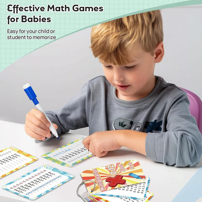 15 Pcs Boho Multiplication Flashcards 0-12, Multiplication Chart Math Flashcards, Times Table Flash Cards, Math Game with 2 Dry Erase Markers and 2 Rings for 1st to 3rd Grades