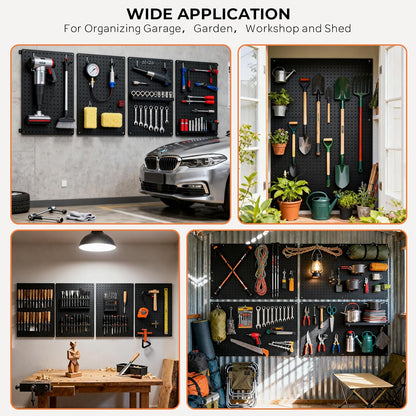 INCLY 70PCS Pegboard Wall Organizer, 4PCS Metal Peg Board Panels with 66PCS 1/4" Pegboard Hooks Accessories Kit, Black Peg Board for Walls Home, Garage Tool Storage, Workbench Organization