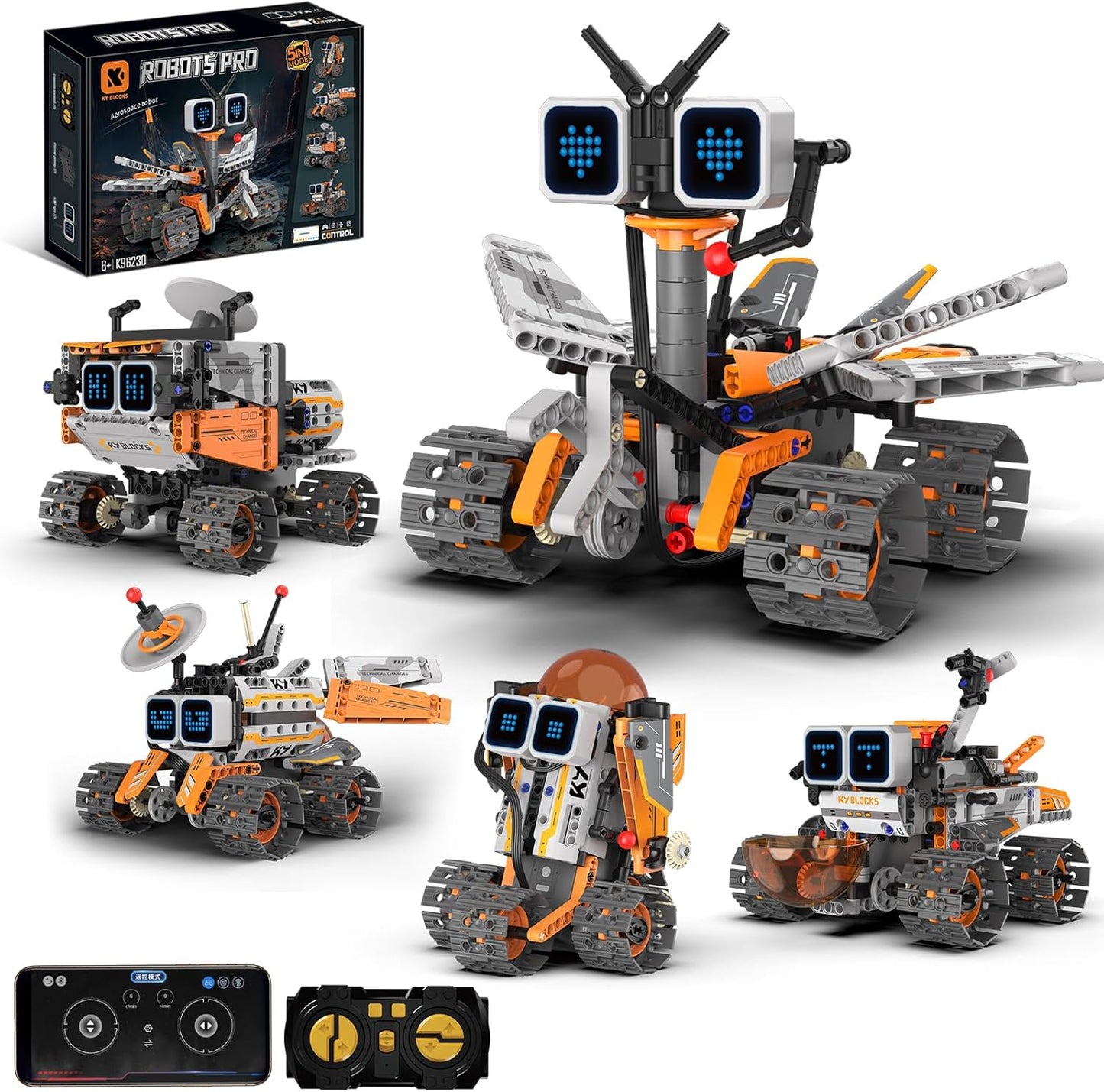 Sciencow 5 in 1 Space Robot Building Set, STEM Robotic Car Toy Kit, Remote & APP Controlled Building Robotics Toy, Christmas Birthday Gifts for Age 8-12 yrs Boys