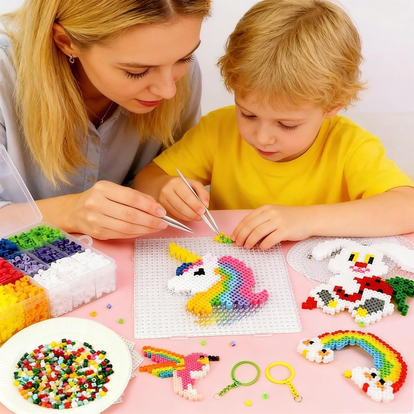 Perler Beads Kit 14400 pcs 24 Colors 2.6mm Mini Fuse Beads Bulk with Fuse Beads Pegboards, Black & White Included, Easter Homeschool Arts and Crafts Supplies for Kids 7+ & Adults