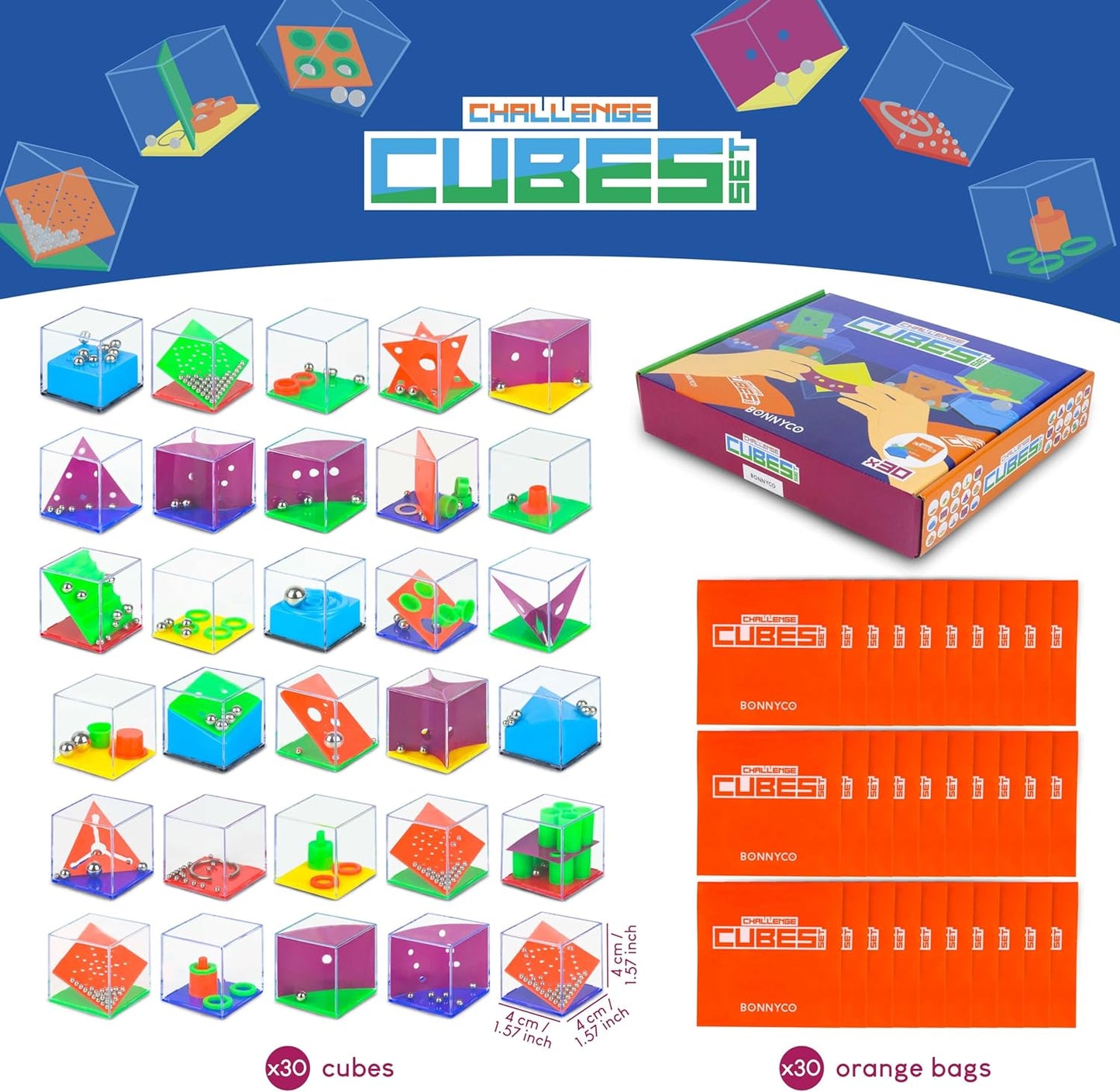 BONNYCO Brain Teaser Puzzles Cubes Kids Party Favors Pack 30. Pinata Goodie Bags Stuffers for Kids 3-5 4-8, Return Gifts for Birthday Party. Mini Puzzle Games, Classroom Prizes, Rewards Stocking