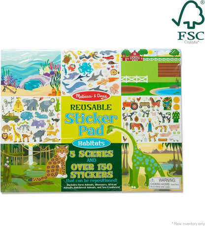Melissa & Doug Reusable Sticker Pad: Habitats - 150+ Stickers Kids Animal Activities, Restickable Animals Sticker Book, Animal Habitats Removable Stickers for Kids Ages 4+ - FSC-Certified Materials