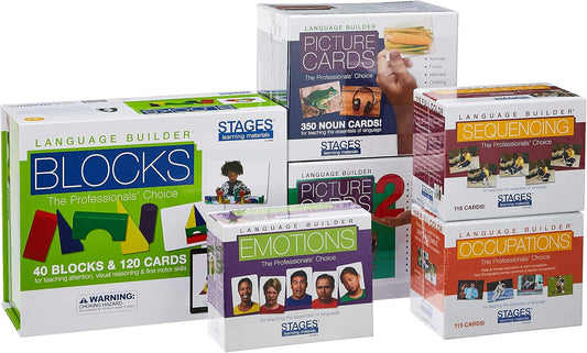 Stages Learning Materials Language Builder Picture Noun Flash Cards Photo Vocabulary Autism Learning Products, ABA Therapy 10 Boxes, 1413 Cards, Blocks, 88 Realistic 3D Items