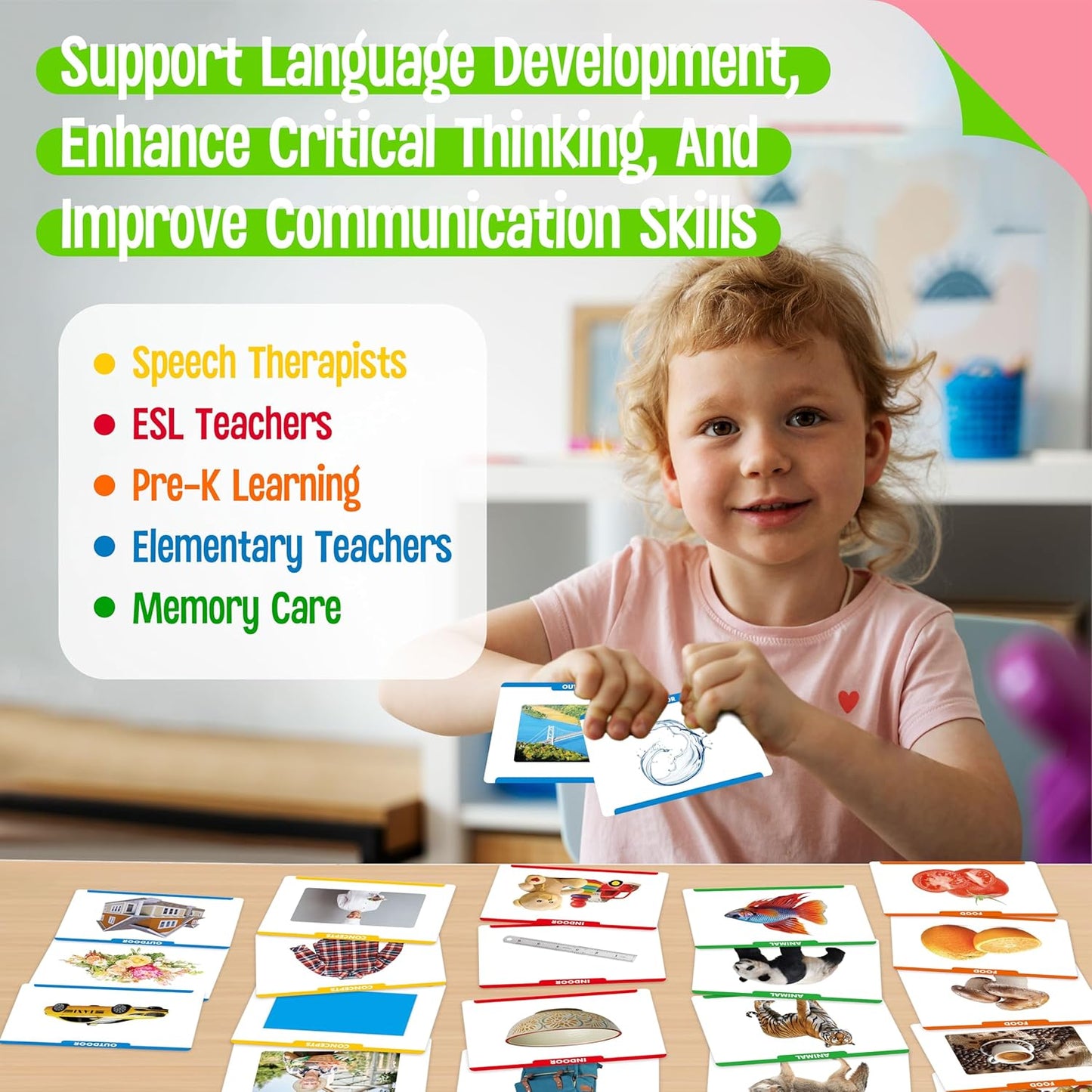 140 Noun Picture-Word Cards, Picture Flashcards Language Builder Visual Aid Speech Development Tool for Autism, ESL Teaching Material Non-Verbal Vocabulary Builder for Children, Kids, Adults (Level 2)