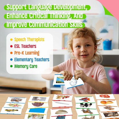 140 Noun Picture-Word Cards, Picture Flashcards Language Builder Visual Aid Speech Development Tool for Autism, ESL Teaching Material Non-Verbal Vocabulary Builder for Children, Kids, Adults (Level 2)