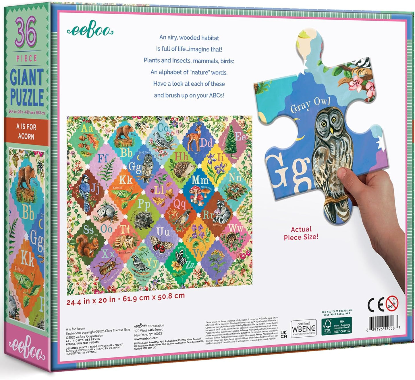 eeBoo 36 Piece Giant Floor Puzzle - Dinosaur Alphabet Children's Puzzle ABC & Dino Themed, Large Pieces for Small Hands to Develop Motor Skills