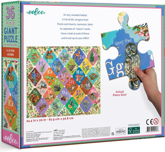 eeBoo 36 Piece Giant Floor Puzzle - Dinosaur Alphabet Children's Puzzle ABC & Dino Themed, Large Pieces for Small Hands to Develop Motor Skills