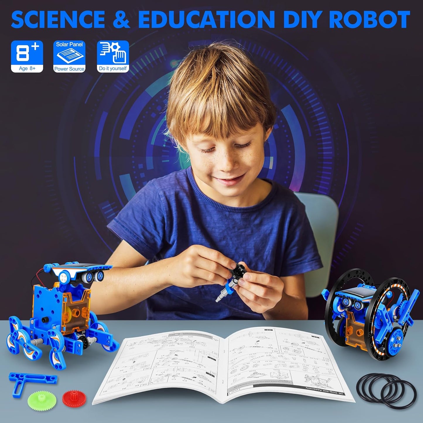 STEM 13-in-1 Education Solar Power Robots Toys for Boys Age 8+, Educational Toy DIY Science Kits for Kids, Building Experiment Robotics Set Birthday Gifts for 8+ Years Old Boys and Girls