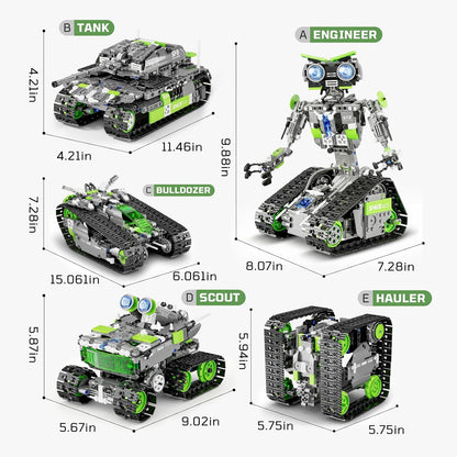 DOLIVE 5 in 1 STEM Robotics Kit, Building Block Set for Kids Ages 8-14, Remote Control and App Controlled Robot/Tank/Transporter/Scout/Engineering Vehicles, Birthday Gift for 8 9 10 11 12+ Years Old