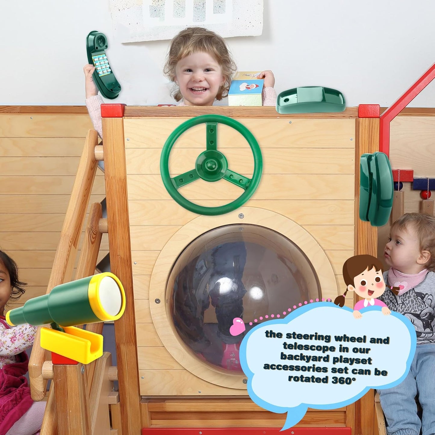 Playground Accessories Swingset Steering Wheel Plastic Telescope Telephone Swingset Phone Toy for Kids Outdoor Playground Backyard Treehouse