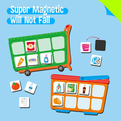 Magnetic Shopping List Game, Funny Spanish Groceries Matching Memory Game, Race to Collect Your Items Educational Toy for Boys & Girls at Home