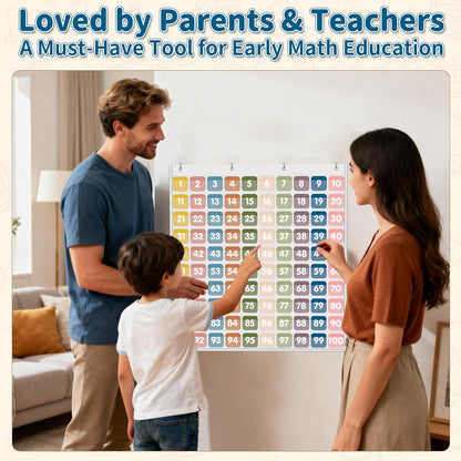 Yoink 100 Pockets Number Chart with 120 Double-Sided Number Cards, Boho Hundred Pocket Chart for Classroom Homeschool Teachers Kids Learning, Pink
