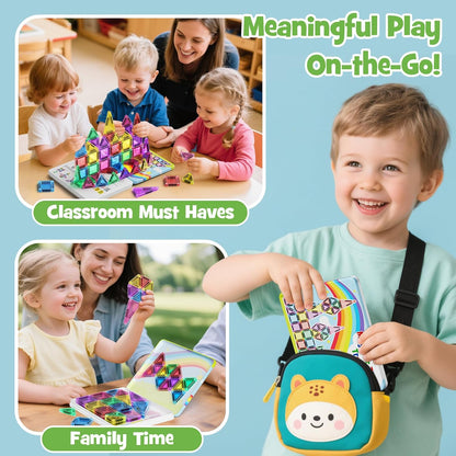 Magnetic Tiles Travel Toys with Storage Case, Portable STEM Building Blocks for 3-8 Year Olds, Toddler Airplane Activities & On-The-Go Birthday Gift for Boys & Girls