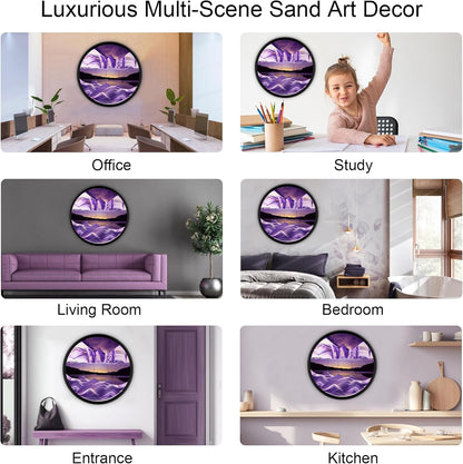 17.3" Moving Sand Art, 3D Sand Art Pictures Deep Sea Sandscape Living Room Decoration, 360° Rotate, Glass Crafts Solid Wood Frame, Relaxing Mood Home Office Work Wall Art Decor