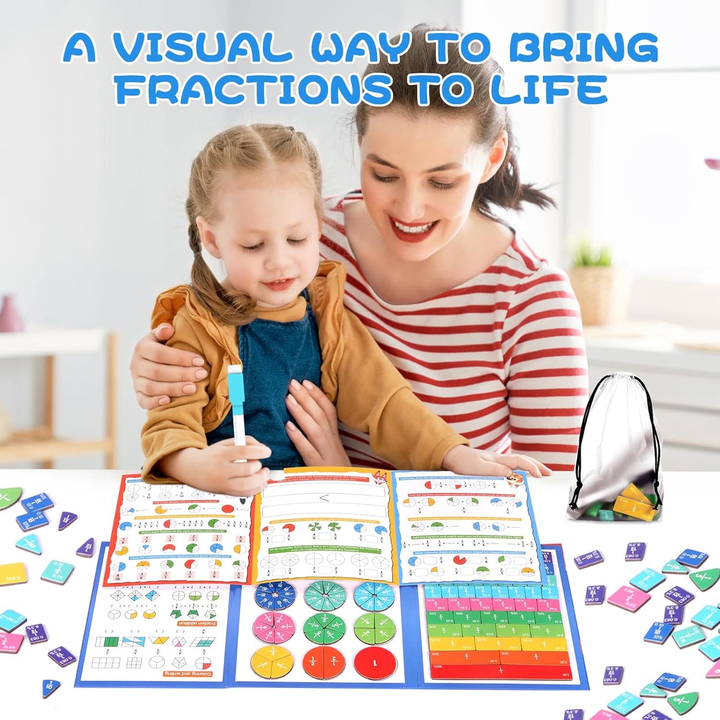 Magnetic Fraction Educational Puzzle, 102 Pcs Magnetic Fraction Puzzle for Kids, Magnetic Fraction Tiles & Fraction Circles, Fractions Manipulatives Learning Games for Elementary School