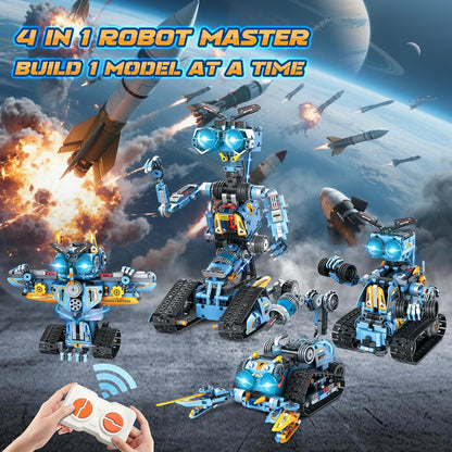4-in-1 Rechargeable Remote Control RC Robot Building Toys for Kids, STEM Educational Building Block Robotics Kit Gifts for Christmas Boys Girls Ages 6 7 8 9 10 11 12+ (813PCS)