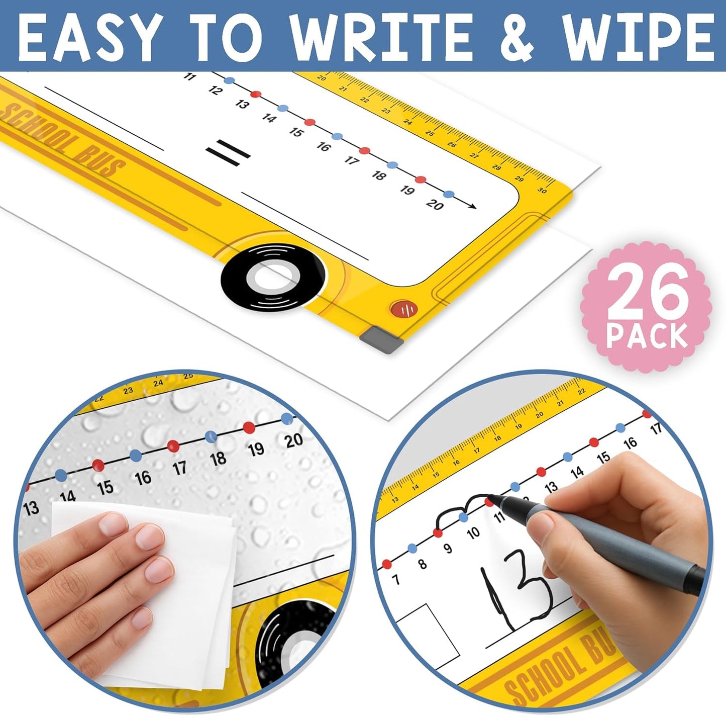26 Pack Boho Number Line Dry Erase Boards Cards, 14"x4", Double-Sided, 0-10 on One Side & 0-20 on Other Side, Math Manipulatives for Student, Education Classroom Must Haves