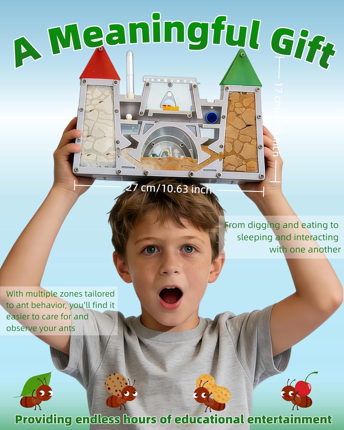 Ant Farming Castle - Ant Habitat Science Learning Kit with Yellow Sand and Tool, Large Viewing Area Ant Colony Observation Kit Educational Science Gifts for Boys, Girls