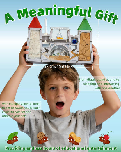 Ant Farming Castle - Ant Habitat Science Learning Kit with Yellow Sand and Tool, Large Viewing Area Ant Colony Observation Kit Educational Science Gifts for Boys, Girls