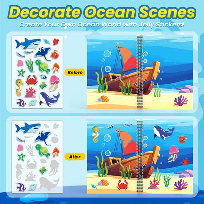 Animals Reusable Sticker Book for Toddlers, DIY Make-a-face Animals Jelly Fun 3D Stickers, Washable Puffy Stickers for Kids Toys, Airplane Road Trip Travel Activities Essentials for Kids 3 4 5 Years