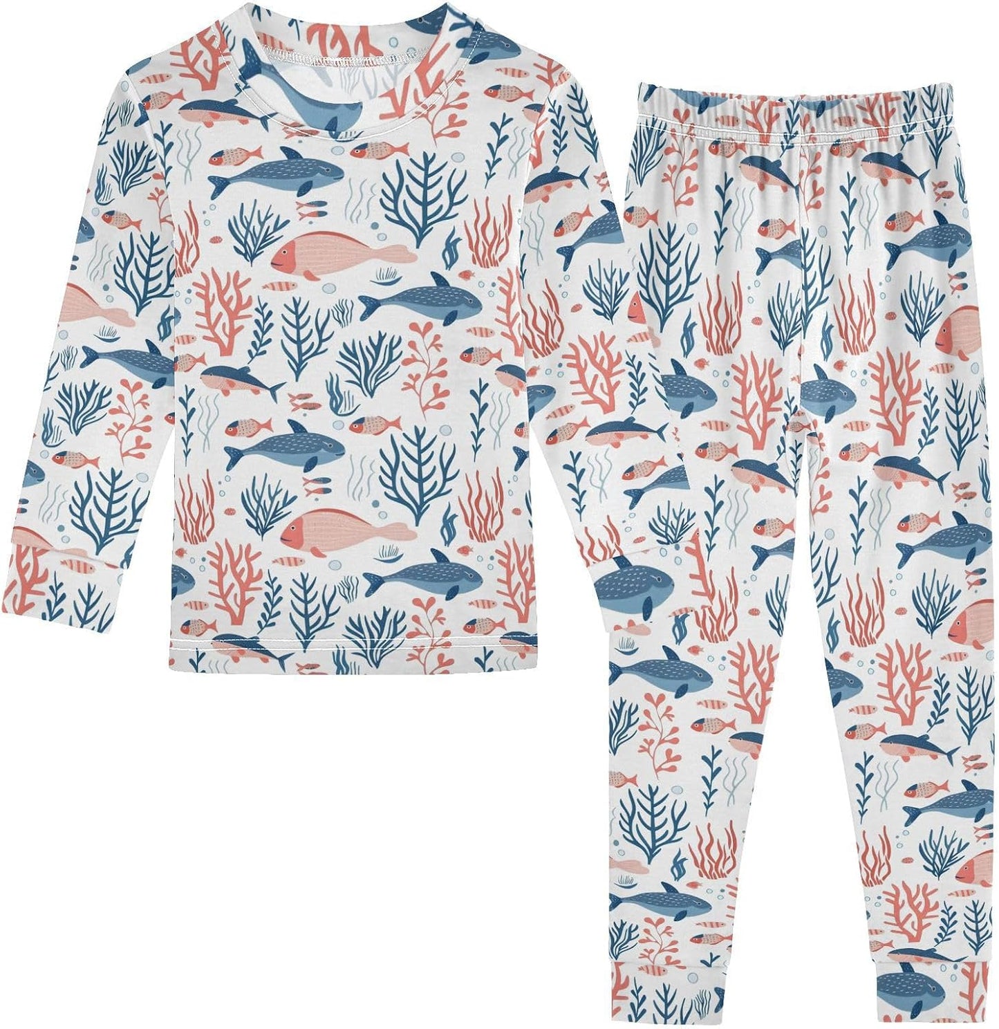 ALAZA Shark Starfish Palm Tree 2 Piece Pajama Set Long Sleeve Top and Pants Sleepwear Unisex - Colors B