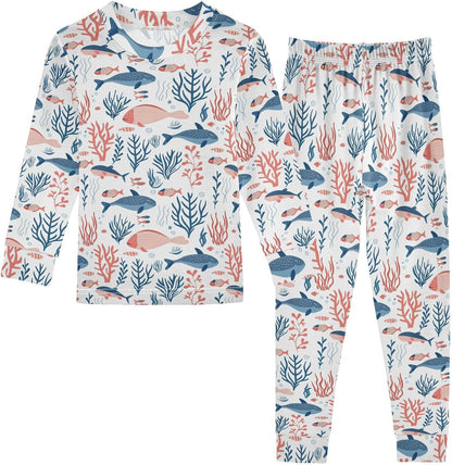 ALAZA Shark Starfish Palm Tree 2 Piece Pajama Set Long Sleeve Top and Pants Sleepwear Unisex - Colors B