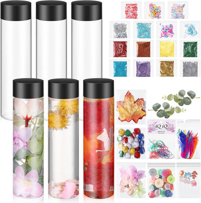 Arrowbash 12 Pcs Sensory Bottles Kits for Toddlers 1-3 Kids 400 ml Plastic Calming Bottles Empty with Lid Calm Down Jar Kit Filler Glitters Sequins Weather Containers for Relieving Anxiety Disturbed