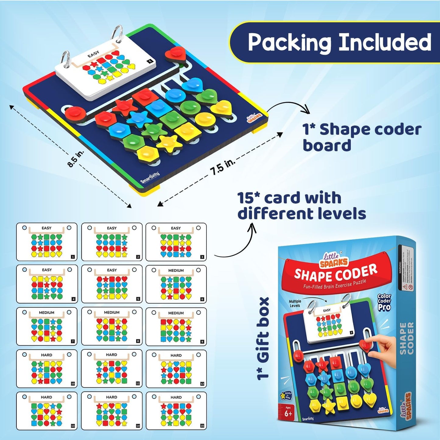 Smartivity Shape Coder Puzzle Toy for Kids 6,7,8,9,10,11,12 Years | 15 Challenge Cards, 5 Columns & Colored Shapes | Logical Thinking & Colour Matching Brain Game | Travel-Friendly Educational Gift