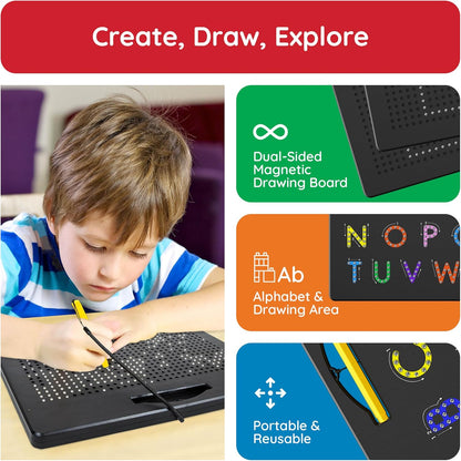 PicassoTiles 2PK 4-in-1 Magnetic Drawing Board 12x10 inch Large Magnet Tablet Pad with 4 Facings Lowercase & Uppercase Alphabets, Numbers, & Freestyle STEM Learning Writing Reading Playboard PTB06