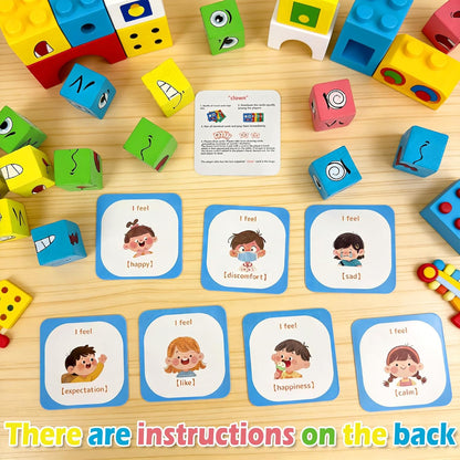 Wooden Face Changing Magic Cube Game, Montessori Puzzle Game for Kids Educational Face Changing Cubes