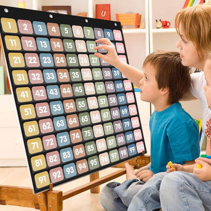 Yoink 100 Pockets Number Chart with 120 Double-Sided Number Cards, Boho Hundred Pocket Chart for Classroom Homeschool Teachers Kids Learning, Pink