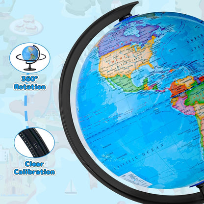 Classroom Globes Elementary, 13in Large Globe More Detailed with Countries & Capitals & State Capitals, Political Teaching Tool for Adults & Children - No Assembly Required