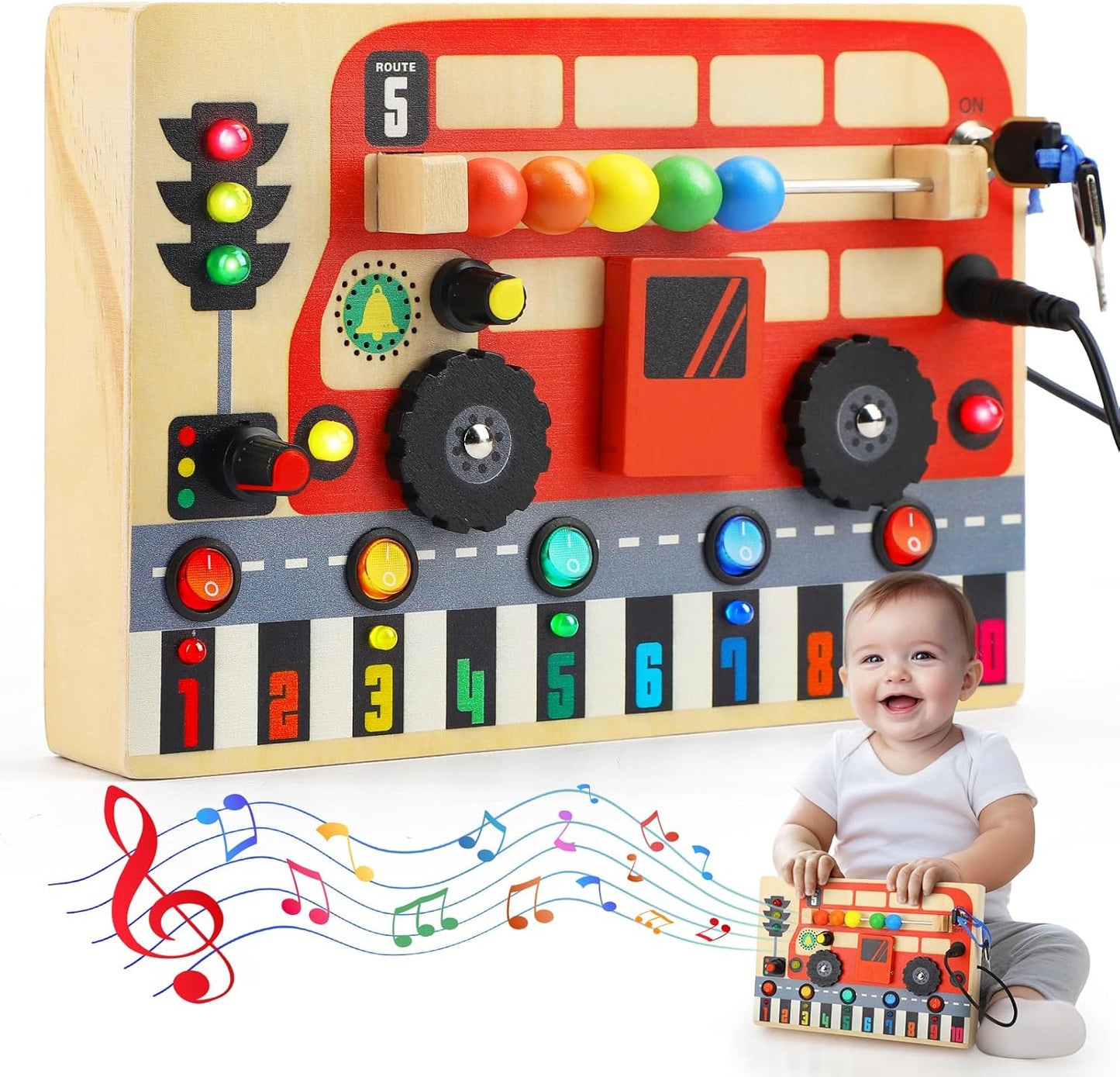 TOY Life Toddler Montessori Busy Board, Wooden Butterfly Sensory Board Toys with LED Light Up Switchs, Baby Busy Fidget Boards Travel Toys, Easter Birthday Gifts for 1+ Year Old Kids Girls Boys