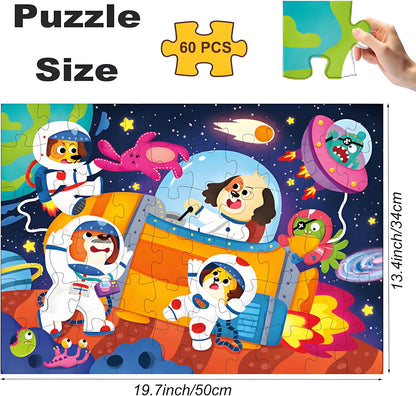 Floor Puzzle for Kids Ages 4-8, Solar System Jigsaw Puzzles, 60 Piece Space Large Puzzles Geography Educational Toys for Boys and Girls
