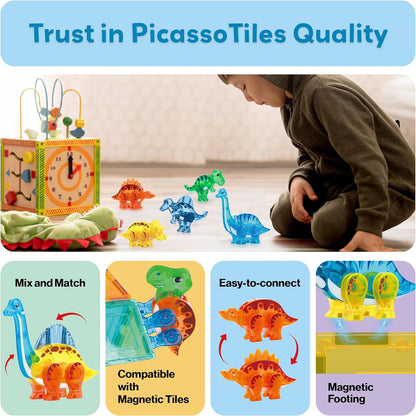 PicassoTiles Magnetic Tile Building Blocks Add On 8 Magnetized Action Figures Construction Vehicles & Zoo Animal Theme Compatible with Magnet Tiles Sets STEM Learning Toy for Boys & Girls Age 3+ PTA21