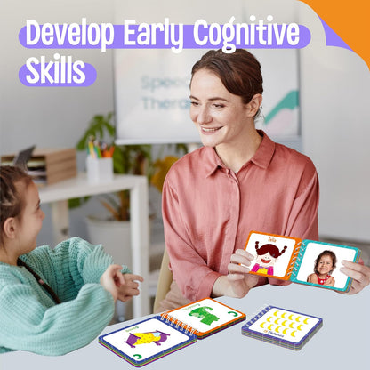 4 Preschool Learning Flipbooks, 96PCS Double Sided Printed Cards Set, Alphabet Letter A-Z, Number 1-20, Feelings and Emotions, Shapes and Colors Mini Board Books Set Early Educational Tool for Kids