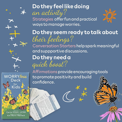 Worry Less Kids Deck - Emotional Regulation Tools for Kids, 52 Therapy Cards with Affirmations & Coping Skills, Helps Children Talk About Feelings, Ideal Tools for Health Therapists