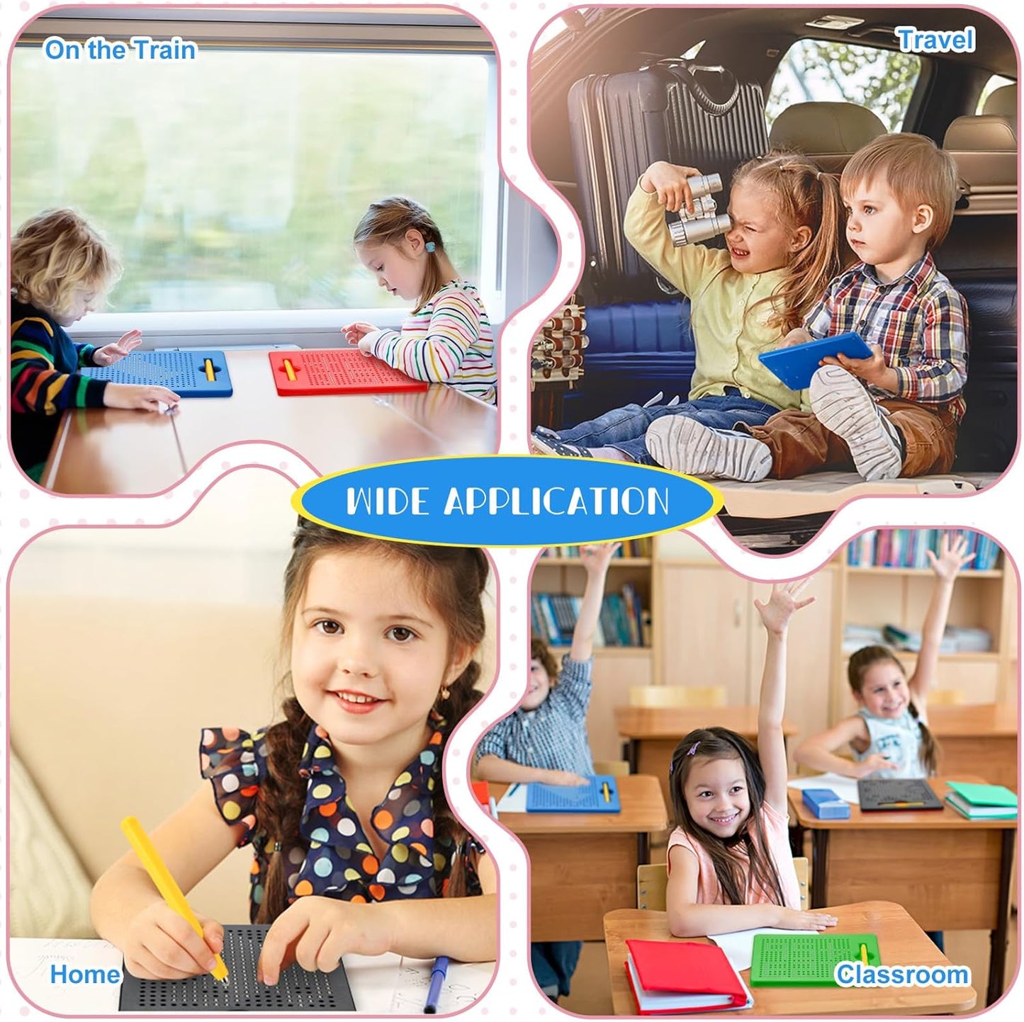 Yexiya 3 Pcs Magnetic Drawing Board for Kids, Toddler Travel Drawing Kit Magnet Sketch Thread Board with Stylus Pen and Beads Toy for Child Quiet Time Activities (7 x 8.5 Inches,Blue)