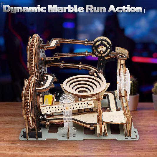 Motorized 3D Wooden Puzzles Marble Run Set for Adults & Teens, Mechanical Marble Run Model Kit to Build, Fun STEM Engineering Gift & Unique Desktop Decor, Christmas Birthday Gift