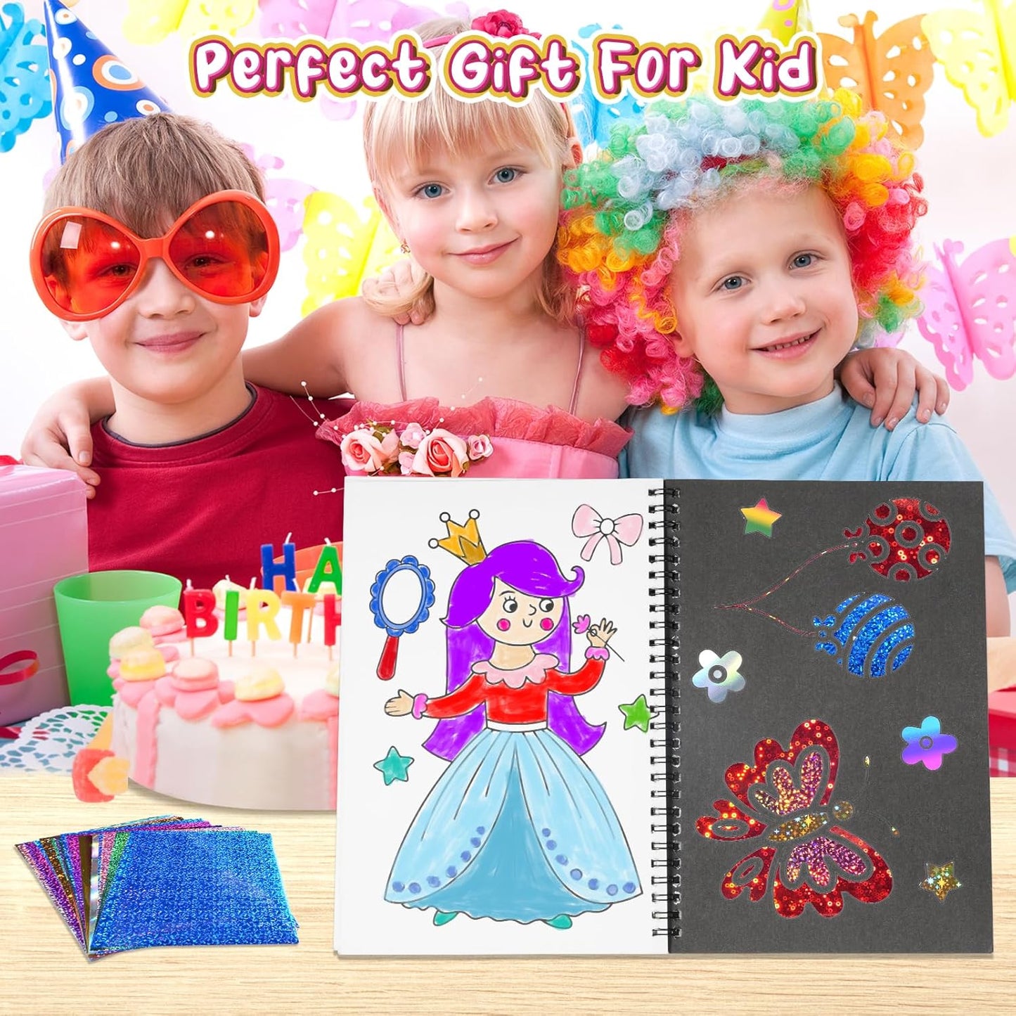 Foil Craft Bugs Butterfly DIY Art Fun Kits Set, No Mess Creative Foil Art Drawing Game for Kids, Birthday Gifts Crafts Supplies Travel Toys for Girls Boys Ages 4-9
