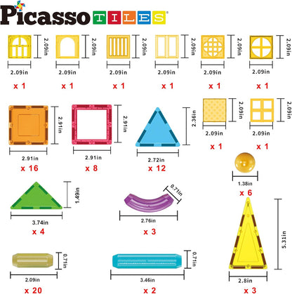 PicassoTiles 82 Piece Magnetic Sticks and Magnet Tiles Construction Building Block Toys for Toddlers, STEM Learning Toy Magnets Balls and 3+ Years Old for Boys Girls Kids Children Early Educational