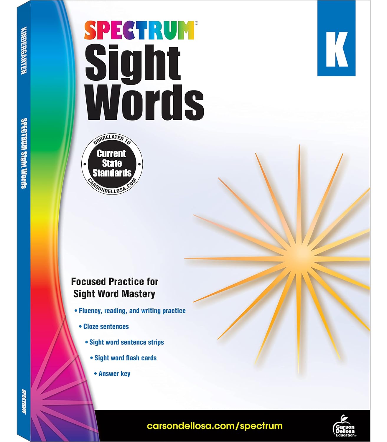 Spectrum Sight Words Kindergarten Workbooks, Phonics Book With Reading and Writing Practice, Vocabulary, Sentence Strips, and Flash Cards, Language Arts Classroom or Homeschool Curriculum