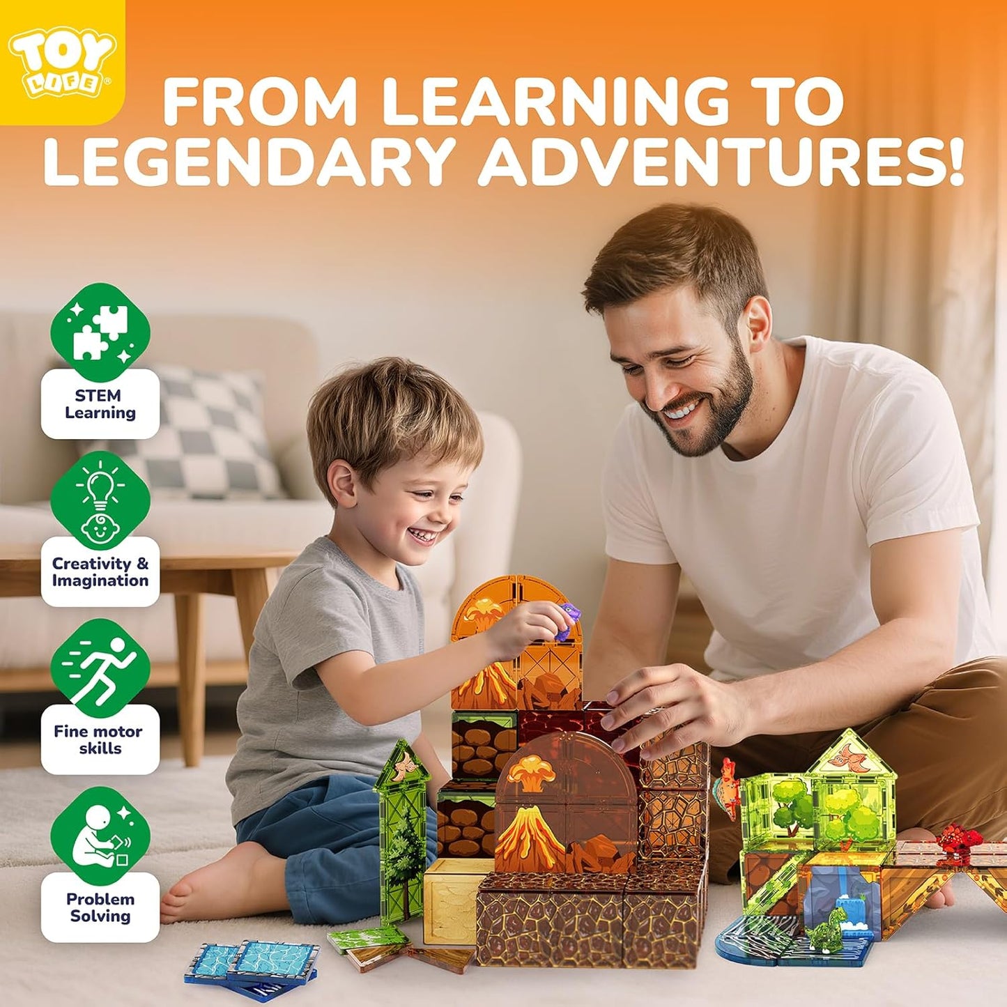 TOY Life 38 Pcs Magnetic Tiles Animals for Toddlers 3-5 Magnet Blocks for Kids Ages 4-8 STEM Magnet Tile Toys Building Tiles Set Christmas Birthday Gift for Boys and Girls