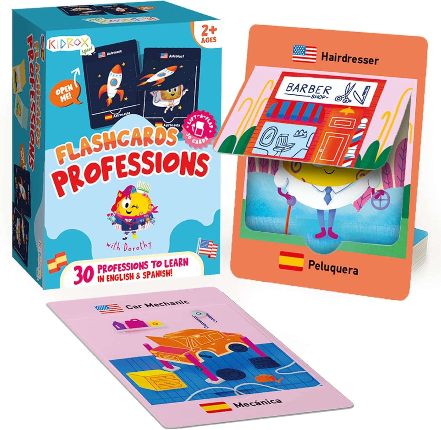 Kidrox Squad Alphabet Flashcards for Kids – 26 Slide-Reveal Cards in English & Spanish | Magic Pull-Tab Bilingual Learning Game for Toddlers & Preschoolers Age 3+